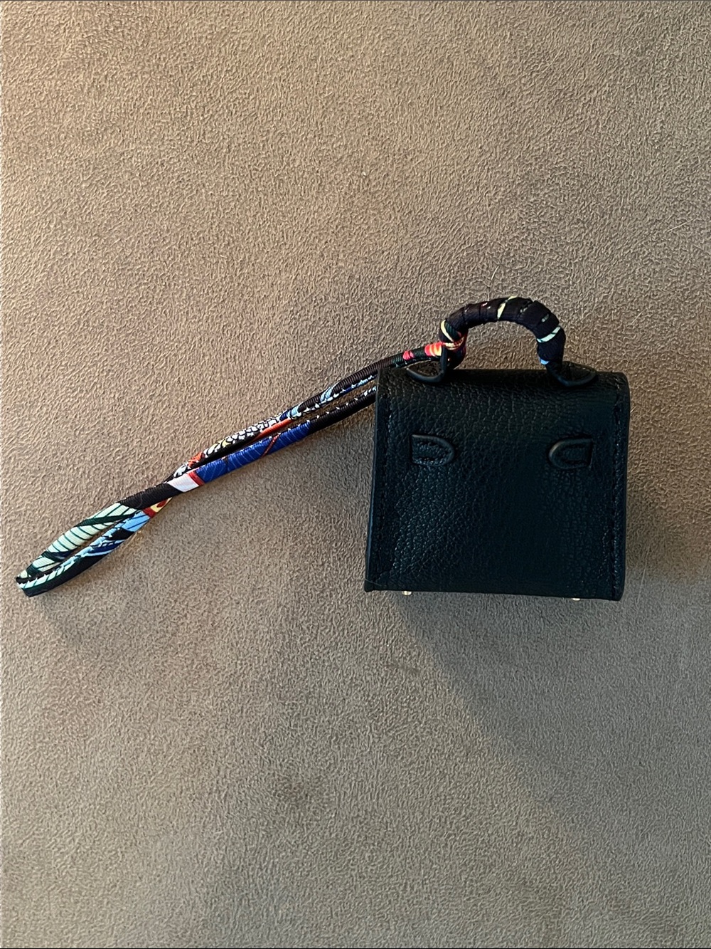 Black Mini Top-Handle Bag Charm with Colorful Scarf Wrap - Picture 3 of 4
